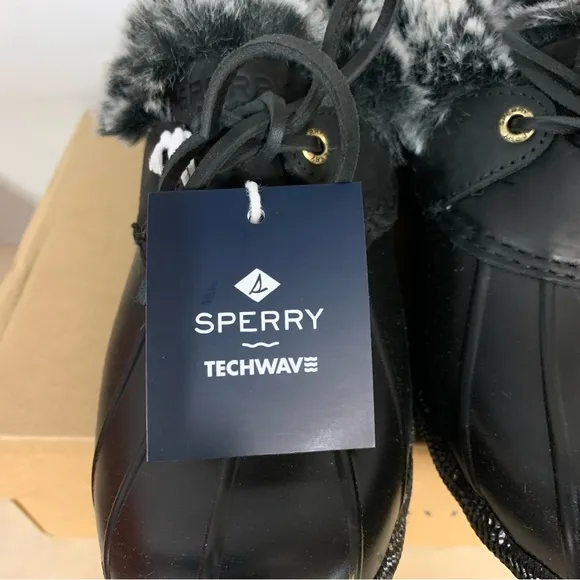 New! Sperry Saltwater 1-Eye Boots Shoes Ran Duck Rubber Fur Black 7.5