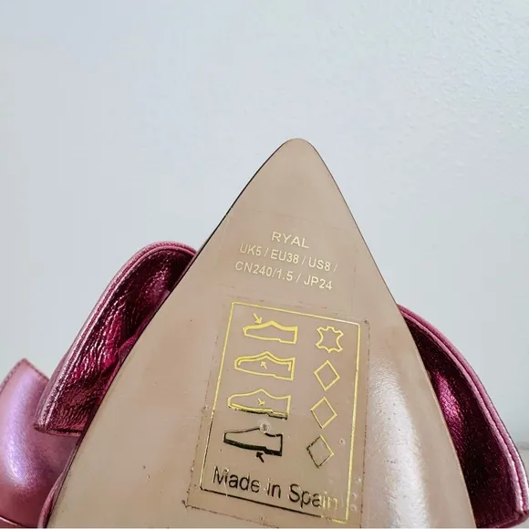 New Ted Baker Ryal Court Metallic Pink Pointed Toe Stiletto Heel Bow Shoes