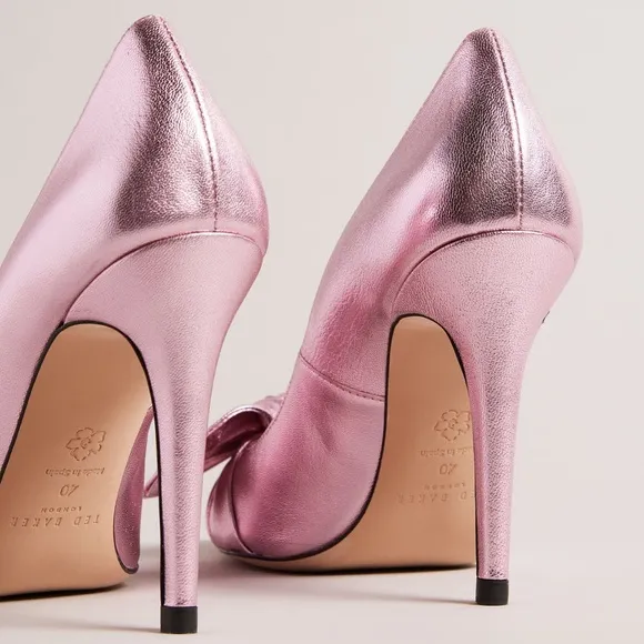 New Ted Baker Ryal Court Metallic Pink Pointed Toe Stiletto Heel Bow Shoes