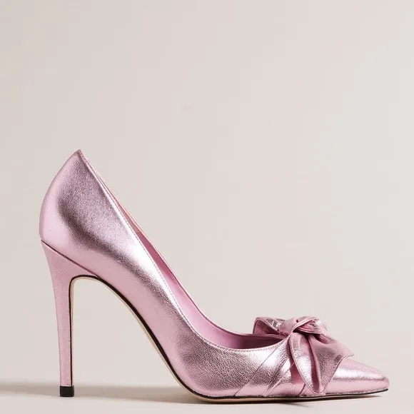New Ted Baker Ryal Court Metallic Pink Pointed Toe Stiletto Heel Bow Shoes