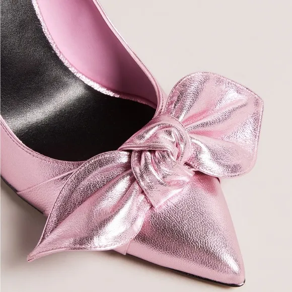 New Ted Baker Ryal Court Metallic Pink Pointed Toe Stiletto Heel Bow Shoes