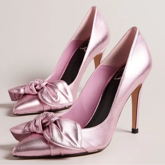 New Ted Baker Ryal Court Metallic Pink Pointed Toe Stiletto Heel Bow Shoes