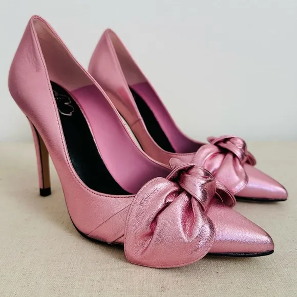 New Ted Baker Ryal Court Metallic Pink Pointed Toe Stiletto Heel Bow Shoes
