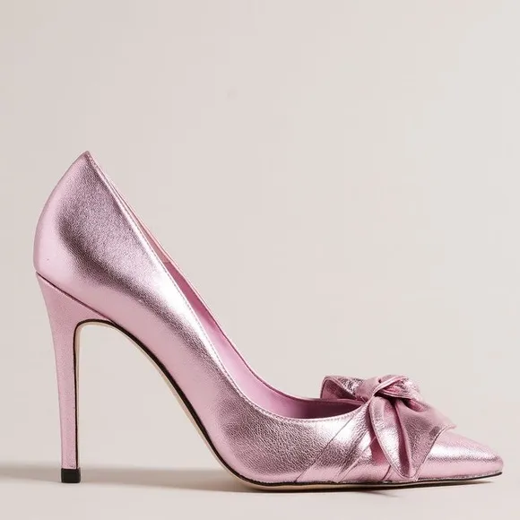 New Ted Baker Ryal Court Metallic Pink Pointed Toe Stiletto Heel Bow Shoes