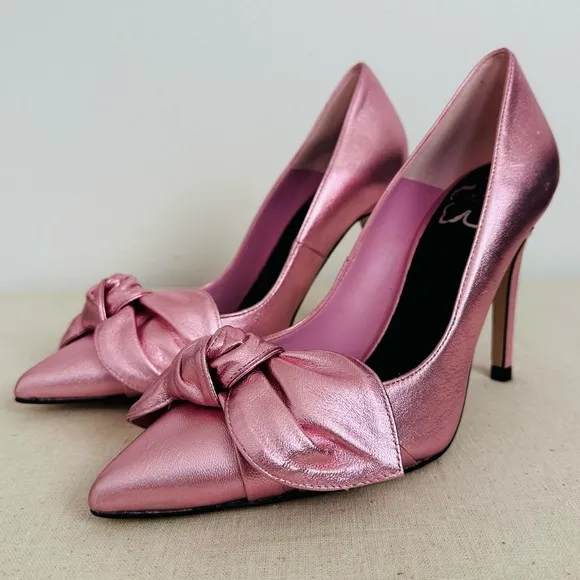 New Ted Baker Ryal Court Metallic Pink Pointed Toe Stiletto Heel Bow Shoes