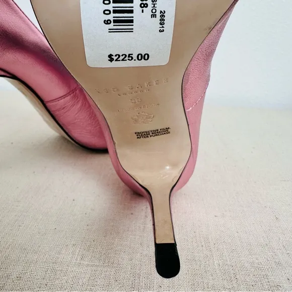 New Ted Baker Ryal Court Metallic Pink Pointed Toe Stiletto Heel Bow Shoes