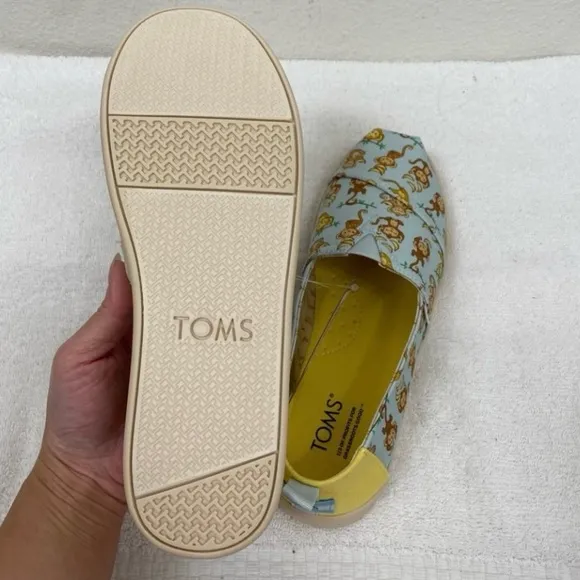 New Toms Shoes Kids Alpargata Blue Monkey Business Print Canvas Size 6 Youth