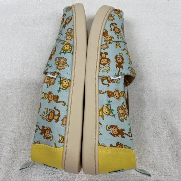New Toms Shoes Kids Alpargata Blue Monkey Business Print Canvas Size 6 Youth