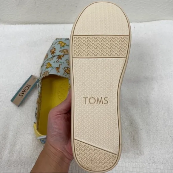 New Toms Shoes Kids Alpargata Blue Monkey Business Print Canvas Size 6 Youth