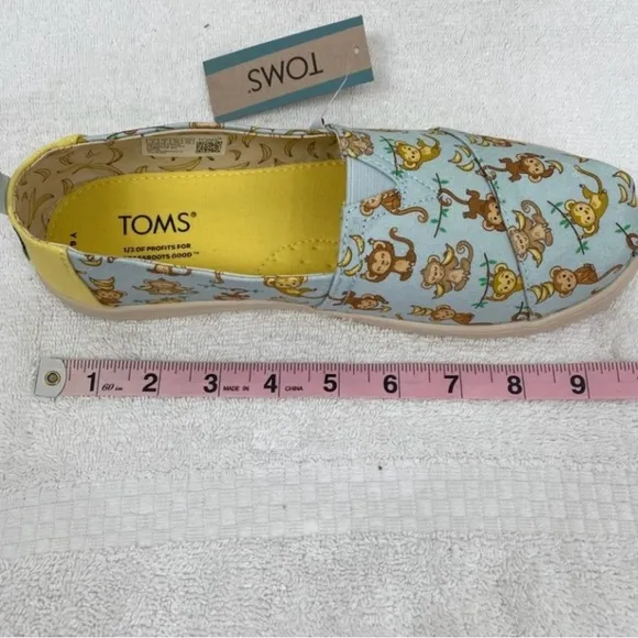 New Toms Shoes Kids Alpargata Blue Monkey Business Print Canvas Size 6 Youth