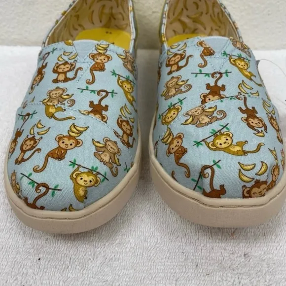 New Toms Shoes Kids Alpargata Blue Monkey Business Print Canvas Size 6 Youth