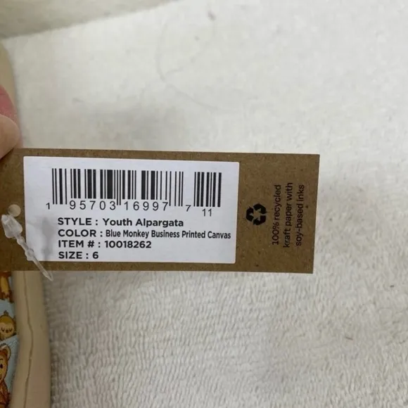 New Toms Shoes Kids Alpargata Blue Monkey Business Print Canvas Size 6 Youth