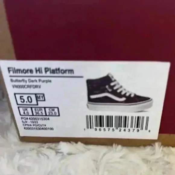 NEW Vans Filmore Hi Top Platform Purple Butterfly Sneakers Missy Shoes Sz 5 NWT