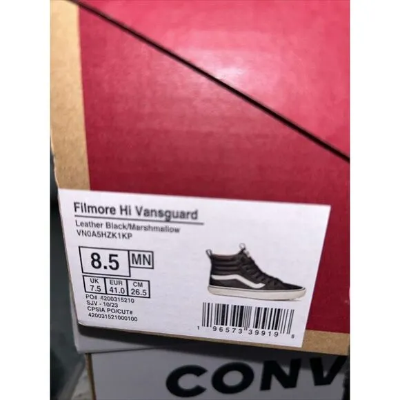 NEW VANS Filmore Hi Vansguard Leather Black Lace Up Shoes Men's Size 8.5