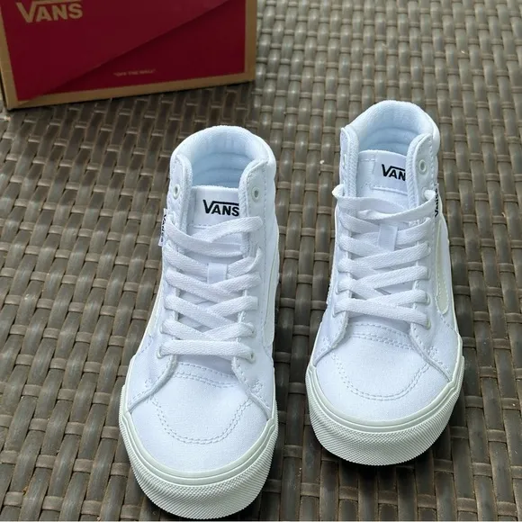 New Vans Filmore High Top Sneakers, Canvas White, Kids, Youth Shoes