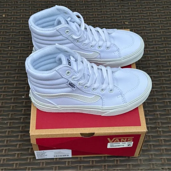 New Vans Filmore High Top Sneakers, Canvas White, Kids, Youth Shoes