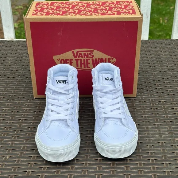 New Vans Filmore High Top Sneakers, Canvas White, Kids, Youth Shoes