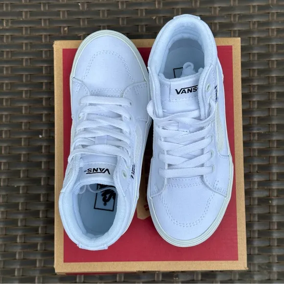 New Vans Filmore High Top Sneakers, Canvas White, Kids, Youth Shoes