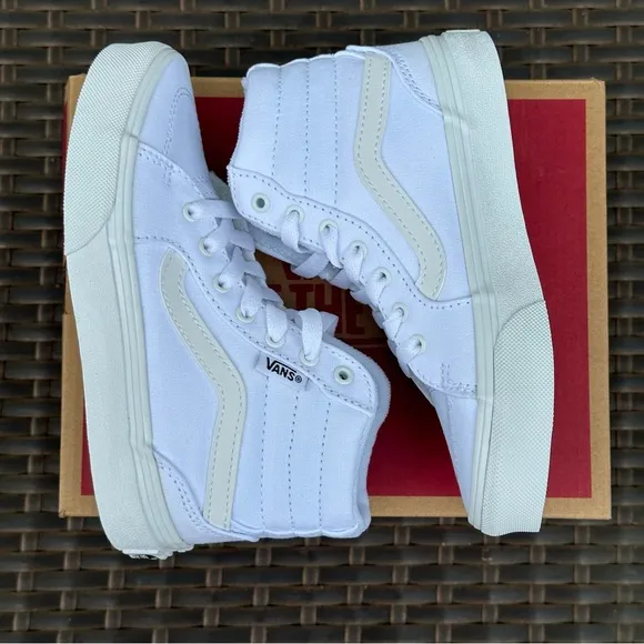 New Vans Filmore High Top Sneakers, Canvas White, Kids, Youth Shoes