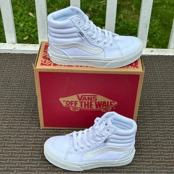 New Vans Filmore High Top Sneakers, Canvas White, Kids, Youth Shoes
