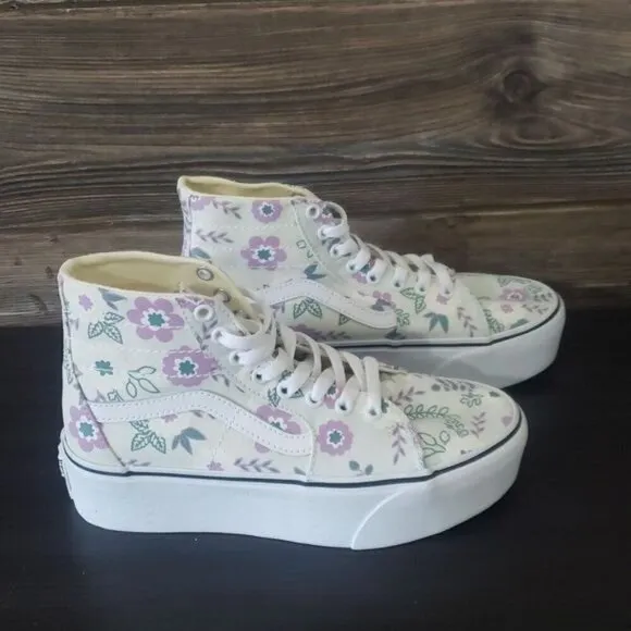 New Vans Sk8 Hi White Pastel Floral Platform Sneakers Fairy Festival Girly Shoes