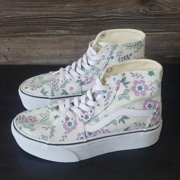 New Vans Sk8 Hi White Pastel Floral Platform Sneakers Fairy Festival Girly Shoes
