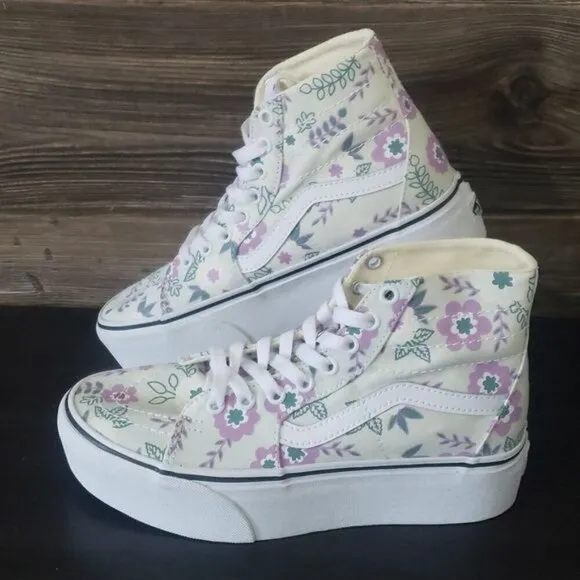 New Vans Sk8 Hi White Pastel Floral Platform Sneakers Fairy Festival Girly Shoes