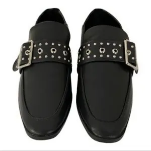 New Vintage Havana Maureen Black Leather Studded Buckle Slip On Loafers Shoes