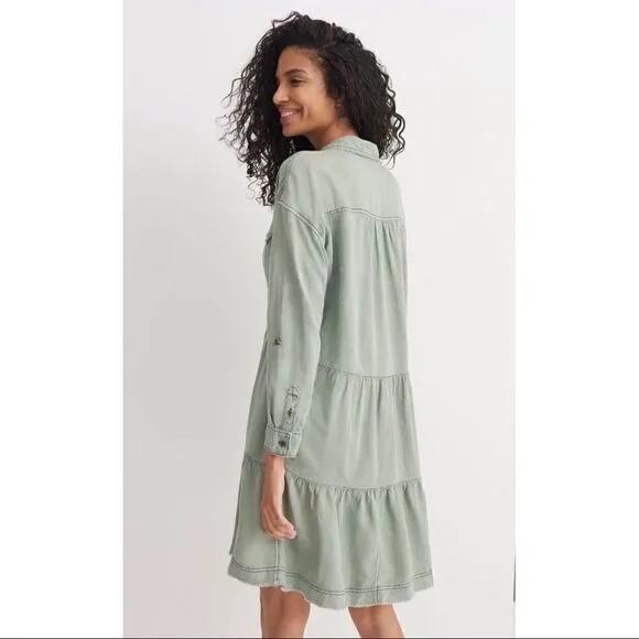 NEW Anthropologie Pilcro Deanne Moss Tiered Mini Button Front Shirtdress Large