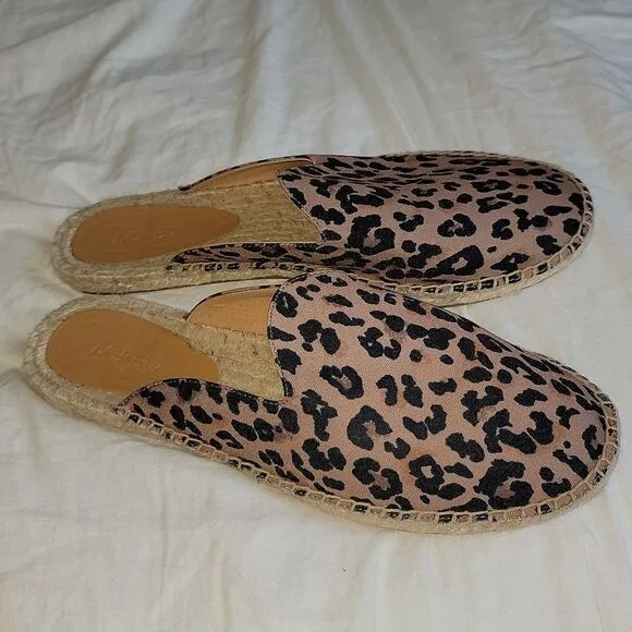 New JCrew Animal Leopard Printed Espadrille Mule Slides Size 11