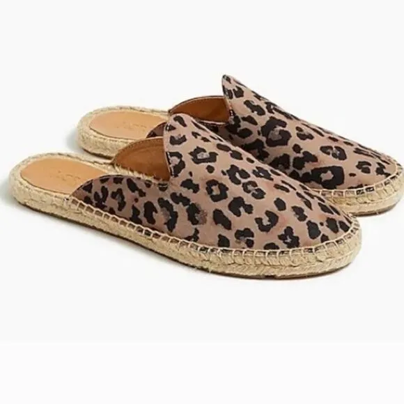 New JCrew Animal Leopard Printed Espadrille Mule Slides Size 11