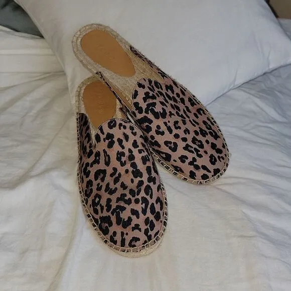 New JCrew Animal Leopard Printed Espadrille Mule Slides Size 11