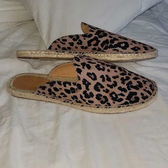 New JCrew Animal Leopard Printed Espadrille Mule Slides Size 11