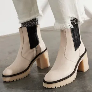 NIB $188 Free People James Chelsea White Boots 38.5 fits USA 8 or 8.5 Chunky NEW