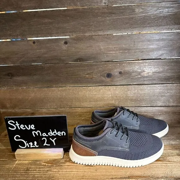 NIB Big Kids Steve Madden BDawes Gray Knit Casual‎ Sneakers Shoes Size 2 Y