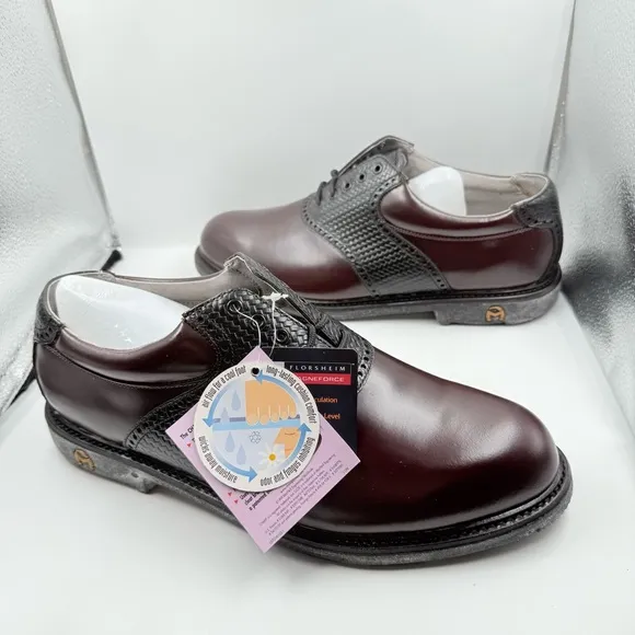 NIB Florsheim Magneforce Black (Wine) Brown Spikeless Golf OrthoLite Shoes Sz 11