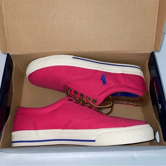 NIB Polo Ralph Lauren Vaughn Canvas/Suede Men's Pink Lifestyle Shoes Size: 8.5 D