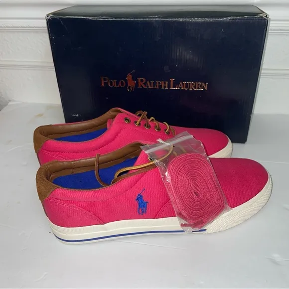 NIB Polo Ralph Lauren Vaughn Canvas/Suede Men's Pink Lifestyle Shoes Size: 8.5 D