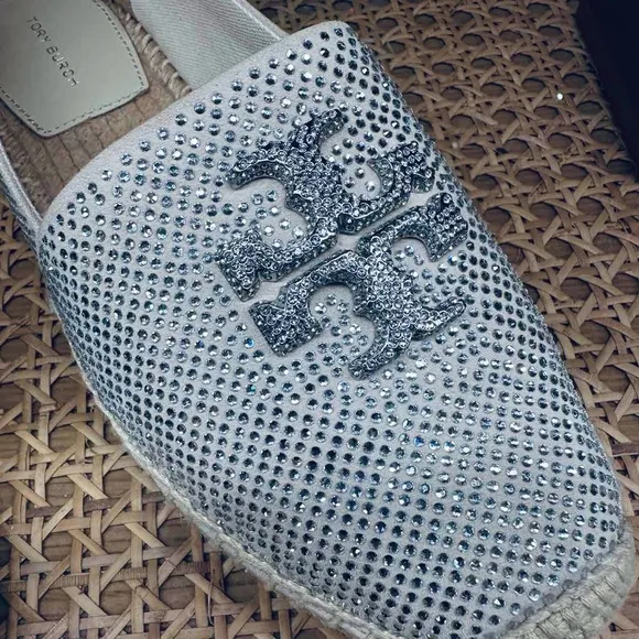 NIB Tory Burch Everly Espadrille Royal Suede Embellished New Cream Sz 8.5