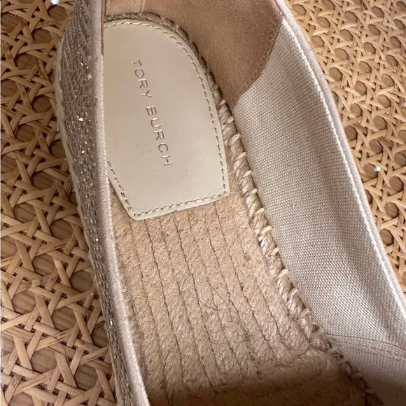 NIB Tory Burch Everly Espadrille Royal Suede Embellished New Cream Sz 8.5
