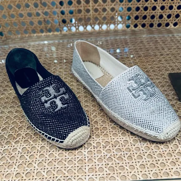 NIB Tory Burch Everly Espadrille Royal Suede Embellished New Cream Sz 8.5