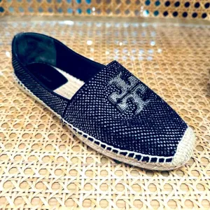NIB Tory Burch Everly Espadrille Royal Suede Embellished Perfect Black Sz 10