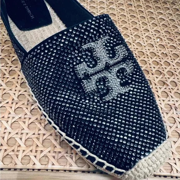 NIB Tory Burch Everly Espadrille Royal Suede Embellished Perfect Black Sz 10