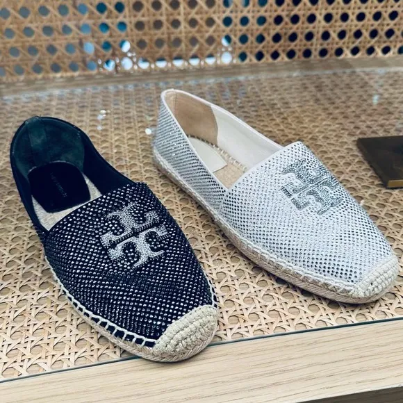 NIB Tory Burch Everly Espadrille Royal Suede Embellished Perfect Black Sz 10