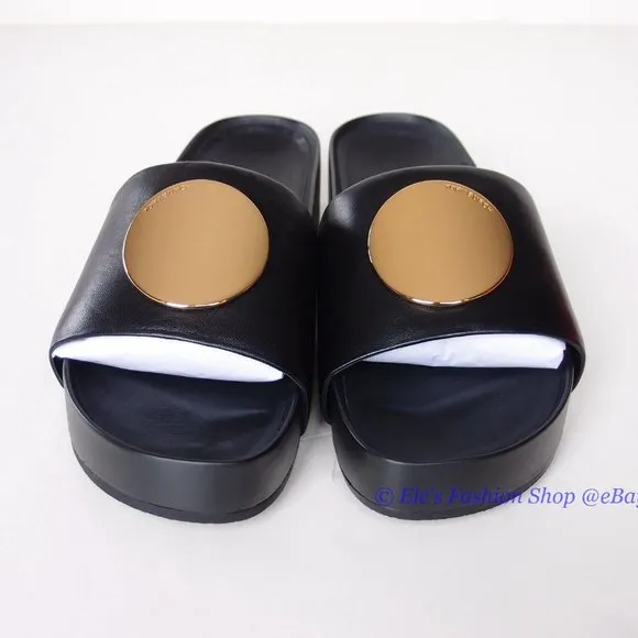 NIB Tory Burch Patos Slide Disk Leather Sandal BLACK US 9.5 AUTHENTIC