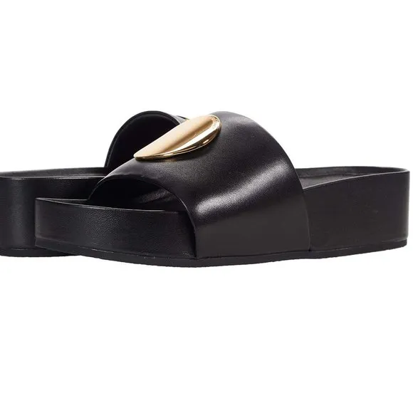 NIB Tory Burch Patos Slide Disk Leather Sandal BLACK US 9.5 AUTHENTIC