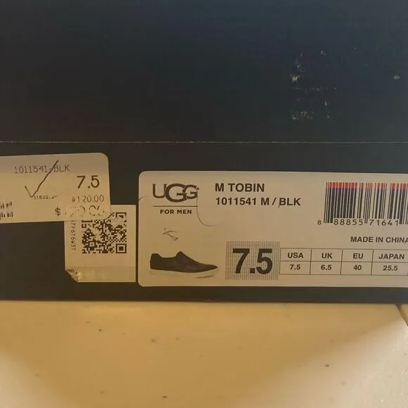 NIB UGG Australia Men’s Tobin Leather Black/White Casual Slip On Shoes- Size 7.5