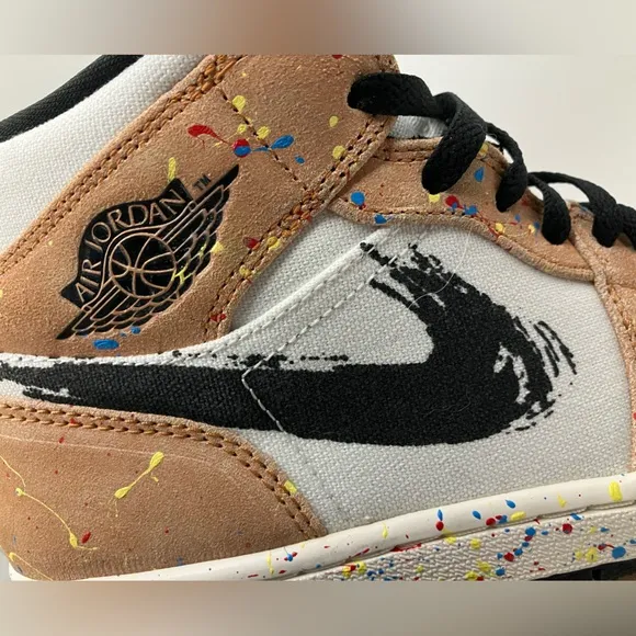 Nike Air Jordan 1 Mid SE Brushstroke Paint Splatter NEW and RARE Canvas Sneakers