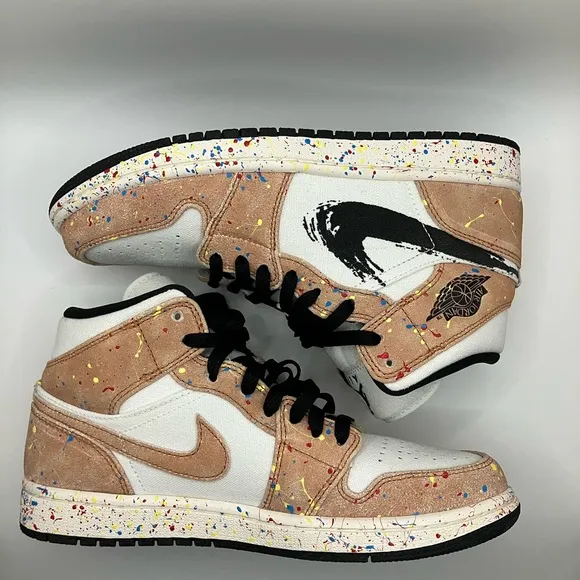 Nike Air Jordan 1 Mid SE Brushstroke Paint Splatter NEW and RARE Canvas Sneakers