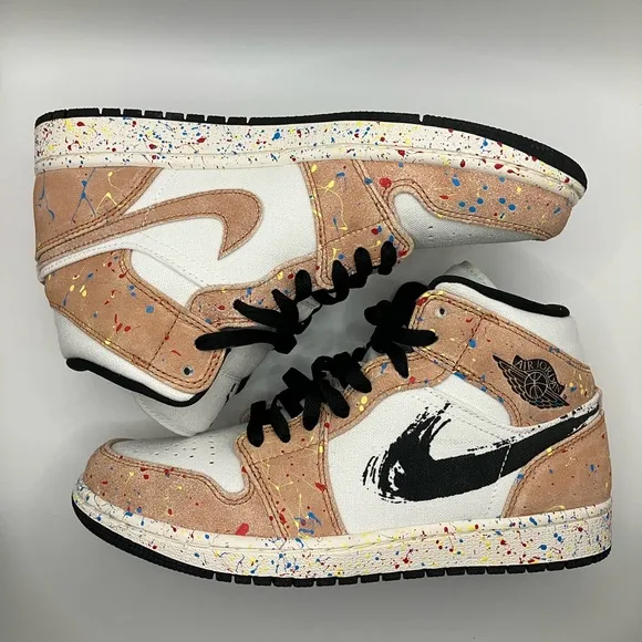 Nike Air Jordan 1 Mid SE Brushstroke Paint Splatter NEW and RARE Canvas Sneakers